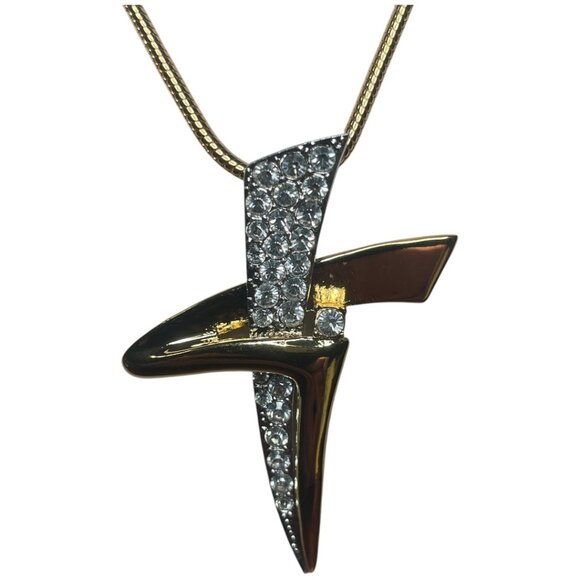 Vintage Goldtoned & Crystal Necklace on Snake Chain 17 1/2 - Picture 8 of 13